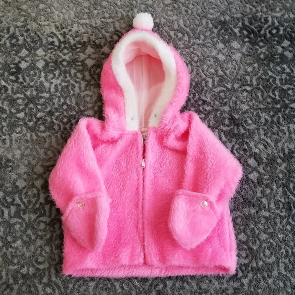 Pink Vintage Baby Jacket with Connected Mittens